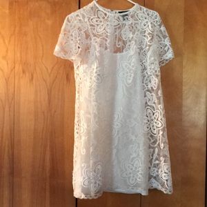 short sleeve short white floral dress